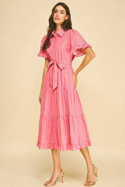PINCH Striped Tiered Midi Dress