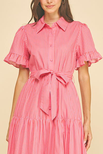 PINCH Striped Tiered Midi Dress
