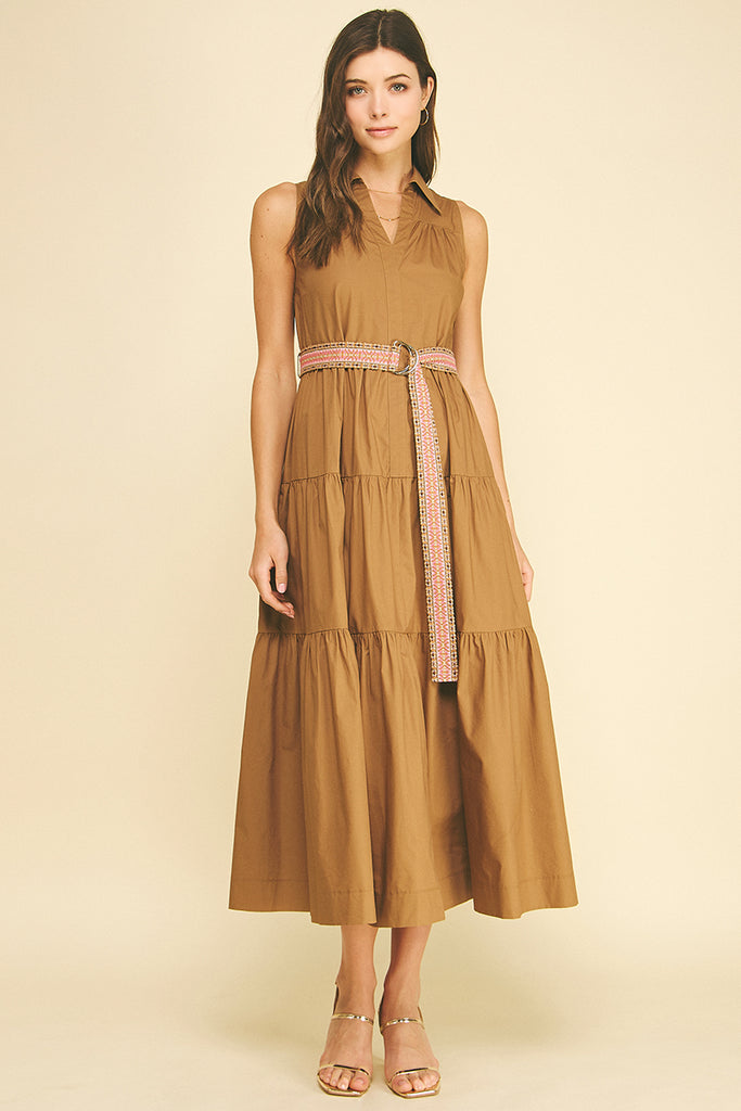 PINCH Tiered Maxi Dress with Embroidered Belt