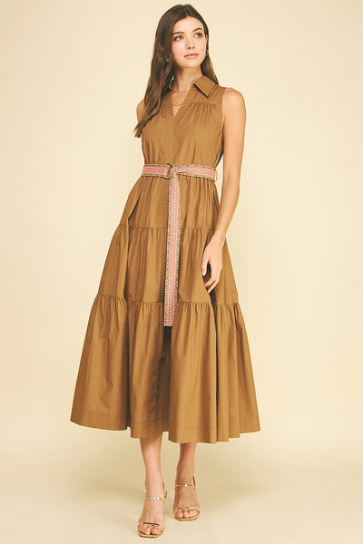 PINCH Tiered Maxi Dress with Embroidered Belt
