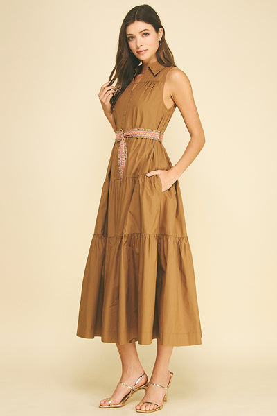 PINCH Tiered Maxi Dress with Embroidered Belt