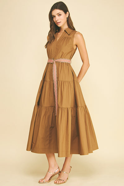PINCH Tiered Maxi Dress with Embroidered Belt