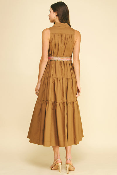 PINCH Tiered Maxi Dress with Embroidered Belt