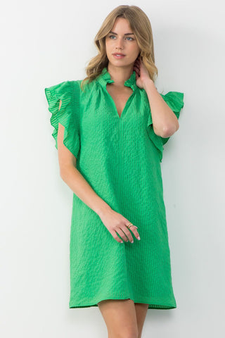 THML Ruffle Cap Sleeve Textured Dress
