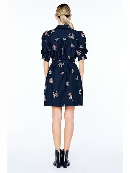 Ciebon Embroidered Puff Sleeve Mini Dress