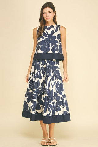 PINCH Floral Tiered Midi Skirt