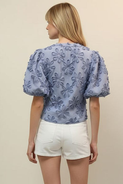PINCH Striped Embroidered Flower Top