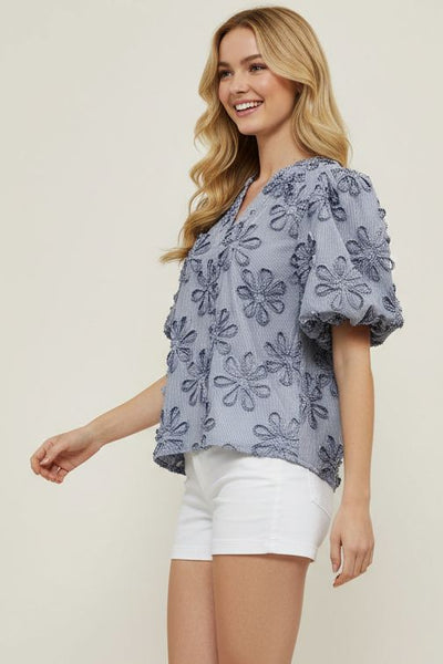 PINCH Striped Embroidered Flower Top