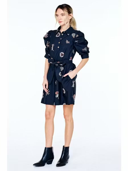 Ciebon Embroidered Puff Sleeve Mini Dress