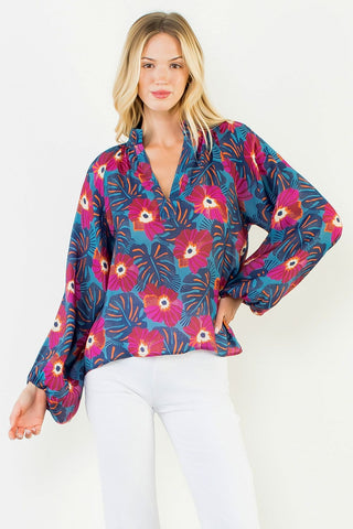 THML Long Sleeve Flowy Flower Top