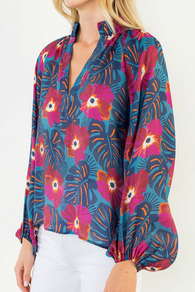 THML Long Sleeve Flowy Flower Top