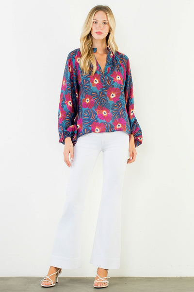 THML Long Sleeve Flowy Flower Top