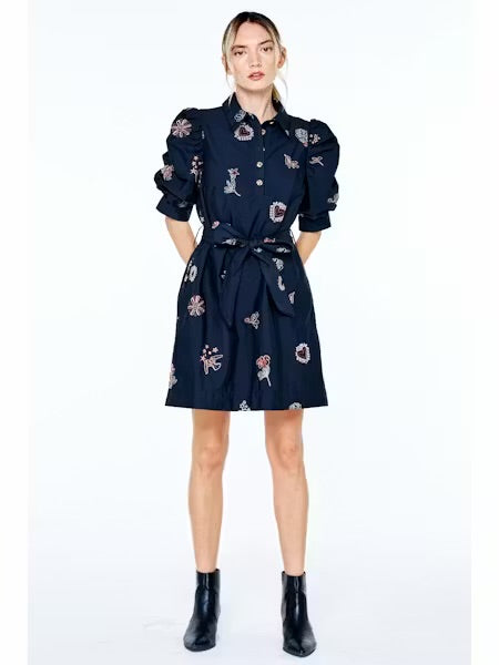 Ciebon Embroidered Puff Sleeve Mini Dress