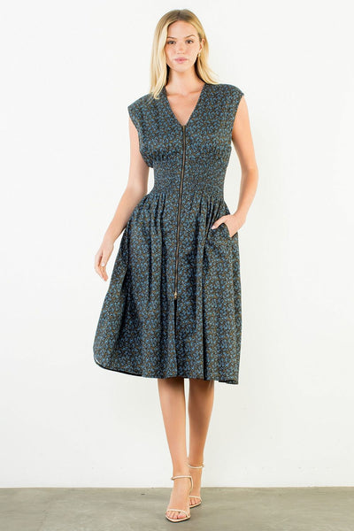THML Mini Flower Long Zipper Dress