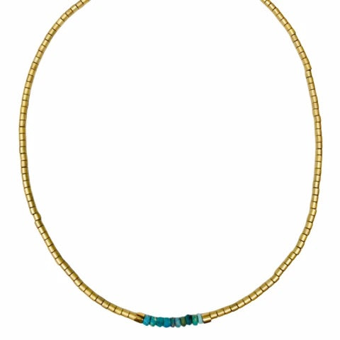 Shalla Wista Matte Gold & Turquoise Necklace