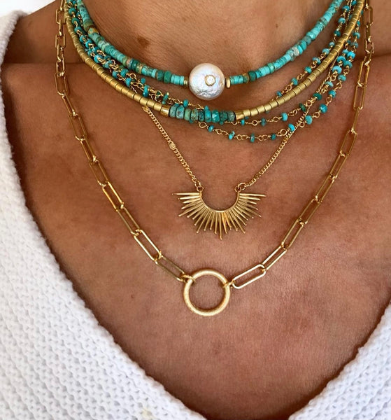 Shalla Wista Matte Gold & Turquoise Necklace