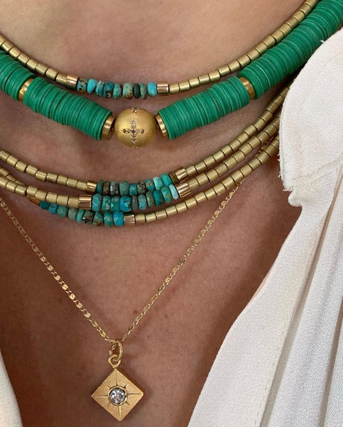 Shalla Wista Matte Gold & Turquoise Necklace